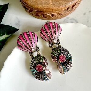 2/$30🌵 Pink Gold Rhinestone Conch Shell Earrings Mermaid Ocean Beach Gift NEW